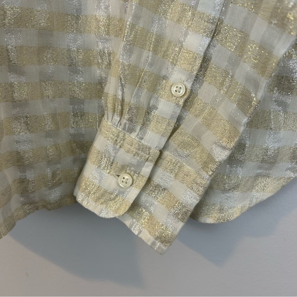 J. Crew Metallic Striped Silver/Gold Popover Blouse Size 4 - Picture 9 of 12
